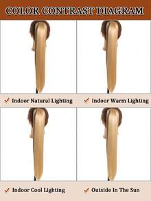 Dark Blonde Claw Clip Ponytail Extensions,18-28 Inch Long Straight Synthetic Ponytail For Women - Multicolor - View 6