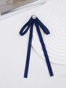 手工製作黑色聚酯太陽花＆珍珠嵌入的蝴蝶結絲帶裝飾時尚百搭女式領花，適用於校服、商務派對、儀式和大學風格的日常穿著 - 黑色 - 查看 4