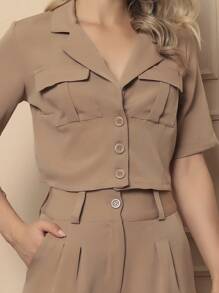 Women Two-Piece Outfits - 卡其色 - 查看 3