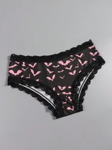 Dircho 4pcs Sexy Cute Gothic Women Contrast Lace Hipsters, Halloween Black Pink Skulls & Cats & Bats & Stars & Gothic Letters Allover Print Comfy Silky Intimates Briefs Panties, Women's Underwear & Lingerie - Multicolor - View 6