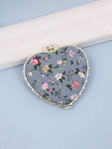 1pc Portable Heart-Shaped Folding Makeup Mirror With Cute Cloth Cover And Printed Pattern,Double Side Cosmetic Mirror Compact Vanity Mirror, Pocket Mirror,Living Room Home Bedroom Bathroom House Decor, Travel Stuff, Wedding, Party, Birthday, Gifts For Men Mom Dad Best Friends Teacher, New Years, Accessories, Funny Gift