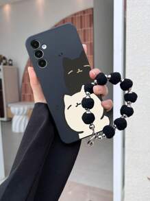 这款手机壳套装包含一个黑色TPU手机壳，采用黑白猫咪图案设计，并附赠一个黑色小球装饰手链。兼容/手机支架/趣味手机壳/安卓手机/三星手机/小米手机/OPPO手机/ 15 Pro Max/三星A14/三星A54/三星A52/三星A31 4G/三星A23/红米Note 8 Pro/红米Note 11 Pro 4G/红米Note 12 4G/OPPO A54等机型。 - 彩色 - 查看 2
