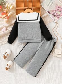 Young Girl New Autumn & Winter Bowknot Long Sleeve Long Pants Fleece Set