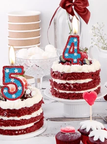 1pc Birthday Number Candle Red And Blue Sequin Number 0-9 Candle American Flag Perfect For Independence Day And Element Party Supplies Cake Decorations,Christmas