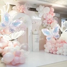 101 件彩色透明蝴蝶气球拱门花环套装，白色、马卡龙粉色，内含透明泡泡气球，大号蝴蝶铝箔气球，蝴蝶主题生日、新娘送礼会、单身派对装饰，婚礼用品 - 馬卡粉 - 查看 1