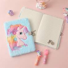 Cuaderno de peluche con candado de dibujo animado A5 con unicornio para niños, diario lindo, libro de contabilidad de mano para niña, cuaderno (los colores teñidos al azar) - Multicolor - Ver 5