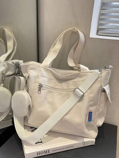 Fashionable New Women's Tote Bag, Solid Color Simple Stylish Handbag With Large Capacity, Suitable For Work, School, Versatile And Exquisite,Preppy Book Bag For Book Week, Literary School Bag & Bookbag For Women Or Students, Perfect For Books, Shopping, Back To School And More