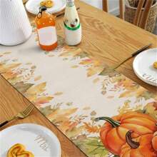 Mantel de lino sintético, camino de mesa de Acción de Gracias, decoración de cocina y restaurante con calabaza a cuadros, hoja de arce y pavo, toalla de vestir de mesa vintage de cosecha otoñal, decoración navideña, decoración de escena, artículos de fiesta