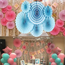 6 piezas Abanicos de papel plegables para decoración, ideales para decorar escaparates, fondo de bodas, pared de flores, decoración de fiestas de cumpleaños y revelación del género del bebé - Multicolor - Ver 11