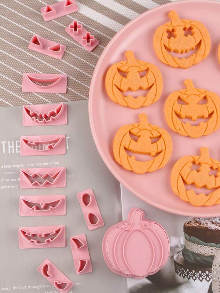 13pcs Pumpkin Shaped Cookie Cutter Molds Halloween Baking Fondant Molds 3D Stereo Cookie Stamp Press Molds For Homemade Pumpkin Shaped Cookies Cakes Pastries For Halloween Party Friends Gathering SHEI...
