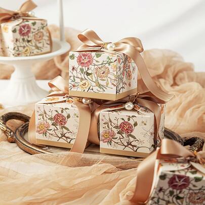 30pcs, Niche Luxury Hand-Painted Plant Flower Candy Box, Engagement Wedding Gift Candy Bag, Wedding Candy Box, Chocolate Cookie Packaging Box, Packaging Box, Wedding Stuff, Wedding Favors For Guest, Gift Boxes, Wedding Decorations For Reception Valentine Day