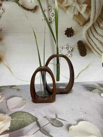 Walnoot houten vaas woondecoratie holle glazen buis hydrocultuur vaas accessoire, woondecoratie, bloemenvaas, middelpunt, tafeldecor