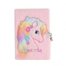 Cuaderno de peluche con candado de dibujo animado A5 con unicornio para niños, diario lindo, libro de contabilidad de mano para niña, cuaderno (los colores teñidos al azar) - Multicolor - Ver 9