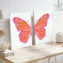 2 SZTUK/ZESTAW Styl Płótno Wall Art Łatwe do powieszenia Różowy motyl Wall Art Canvas Wystrój wnętrz Plakat na ścianę Estetyczny plakat Akwarela Motyl Art Różowy Modny wystrój wnętrz Dziewczyna Plakat na ścianę Estetyczny druk artystyczny (w ramce)