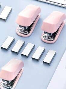 1pc Pink 3-In-1 Mini Stapler, Saddle Stapler And Staple Remover Set (Capacity: 830 Staples) Back To School,Back To School,School Supplies - Pink - View 1