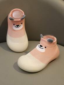 粉色嬰兒鞋，可愛動物童鞋卡通嬰兒地板袜鞋，透氣網布新生兒第一步防滑戶外運動鞋，女孩軟底平底幼兒鞋 - 白色 - 查看 5