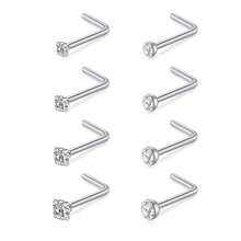 Clous de nez 20g 18g Anneaux de nez Clous de nez en forme de L en acier chirurgical inoxydable avec petit diamant Clous de nez pour femmes et hommes Anneaux de nez tire-bouchon Clous de piercing de nez à vis