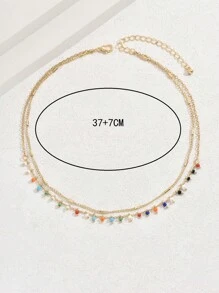 Tropiscape 1pc Beach Vacation Style Handmade Beaded Moon Double Layered Necklace With Colorful Rice Beads Beach