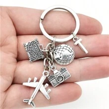26 Letters Airplane Keychain Aircraft Pendant Keyring Earth Camera Charm Key Chain Best Friends Travel Jewelry Gifts School Car Accessories Cute Goth Y2k - Antique Silver - View 11