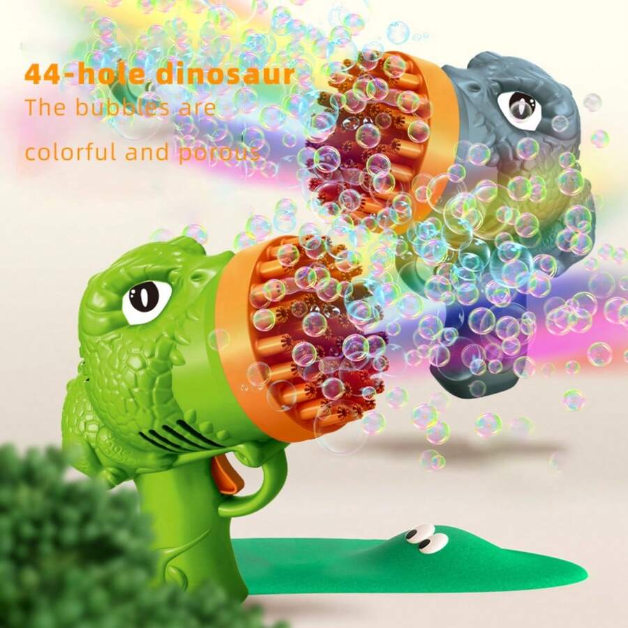 44孔恐龍泡泡機，婚禮聚會和生日派對的電動泡泡槍，豐富的氛圍，適合生日禮物，隨機配送一瓶泡沫液 - 彩色 - 查看 1