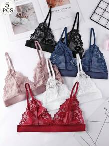 Aofeiqike 5-Piece High Quality French Lace Bralette Women Sexy Wireless Padless Cami Bras Lingerie Bra - Multicolor - View 9