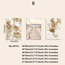 3pcs Sang trọng Vàng Lá cây & Trắng Thiết kế hoa Treo tranh Bộ , Phong cách tối giản tranh sơn dầu In hoa , Hoàn hảo Đối với Phòng khách , Phòng ngủ & Nhà  Đồ trang trí , Đóng khung - Lá và hoa vàng (không khung) - Xem 4