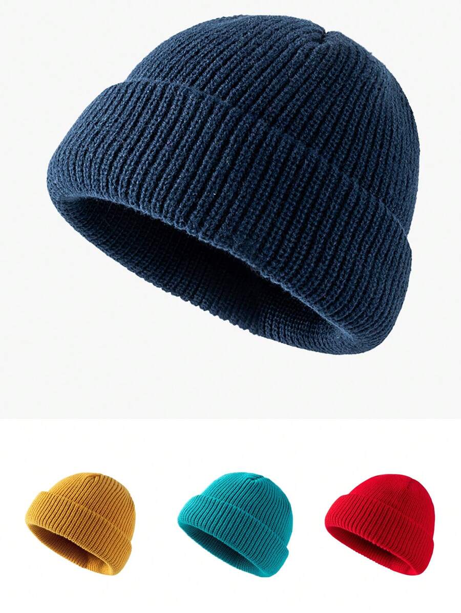 1pc Solid Color Beanie Hat For Men, Knitted And Warm, Korean Style, Versatile And Hat For Winter - A - View 1