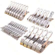 Pinza Para La Ropa De Acero Inoxidable En Varios Tamaños Con Clip Grande Fijo Para Colgar Ropa Y Mantas Y Resistente Al Viento - Plateado - Ver 2