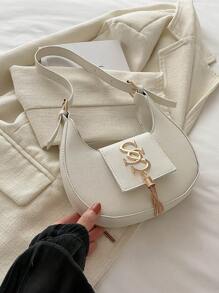 2024冬季新款女士个性斜挎包，休闲韩版时尚链条月牙包，简约女单肩包，时尚月牙包 - 白色 - 查看 7