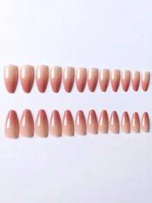 Set de 24 uñas postizas de almendra de longitud media, diseño de unicolor brillante, incluye 1 pieza de gel de gelatina y 1 pieza de lima de uñas, adecuado para fiestas, baile y uso diario, removible y reutilizable - Multicolor - Ver 2
