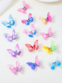 15pcs/Set Colorful Layered Mesh Butterfly Wings Hair Clips Barrette For Baby Girls, Cute Princess Style Hair Accessories For Everyday Use