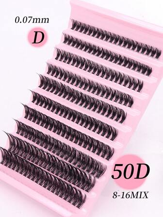 Racimos de pestañas DIY, racimos de pestañas que alargan y rizan, racimos de pestañas súper gruesas, racimos de pestañas que alargan y son finas, pestañas en racimos 50D, pestañas de dibujos animados que alargan y son finas perfectas para principiantes en casa, rizo D de 0,07 mm, extensión de pestañas naturales mixtas de 8-16 mm, 50 piezas/200 piezas de racimos de pestañas, racimos de pestañas, pestañas individuales, pestañas, pestañas postizas