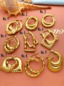 9 Pairs Of Stainless Steel Earrings For Women Large Different Shapes Bamboo Earrings Set Chunky Gold Hoop Earrings Hip Hop Style Fashion Custom Jewelry Party Accessories