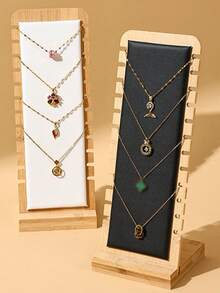 1pc Detachable Bamboo Wooden Jewelry Necklace Display Stand, Collarbone Chain Organizer, Photo Shooting Prop Rack - Multicolor - View 2