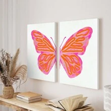 2 SZTUK/ZESTAW Styl Płótno Wall Art Łatwe do powieszenia Różowy motyl Wall Art Canvas Wystrój wnętrz Plakat na ścianę Estetyczny plakat Akwarela Motyl Art Różowy Modny wystrój wnętrz Dziewczyna Plakat na ścianę Estetyczny druk artystyczny (w ramce)