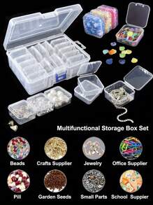 18/6 件透明可拆卸收纳盒套装，带翻盖的独立运动隐形眼镜收纳盒。适用于存放戒指、宝石、珠子等小物品。