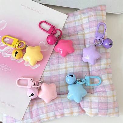 [5pcs/Set] Cute Bell & Star Shaped Keychain, Dopamine Pentagram Bag Pendant, Student Friendship/Couples Gift, Decorative Accessories Car Accessories Bag Charm Backpack For School Letter Goth Y2k