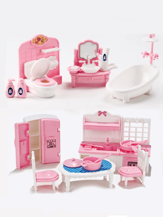 Christmas Decoration 1pc Miniature Bathroom & Kitchen Set For Girls' Dollhouse, Includes Some Toy Accessories, Color Random