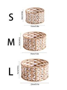 1pc Handmade Woven Storage Basket, Desktop Snack Organization Box, Living Room Toy Storage Basket, Key & Small Item Organizer - Round - View 2