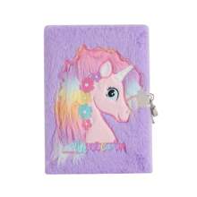 Cuaderno de peluche con candado de dibujo animado A5 con unicornio para niños, diario lindo, libro de contabilidad de mano para niña, cuaderno (los colores teñidos al azar) - Multicolor - Ver 10