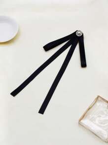 手工製作黑色聚酯太陽花＆珍珠嵌入的蝴蝶結絲帶裝飾時尚百搭女式領花，適用於校服、商務派對、儀式和大學風格的日常穿著 - 黑色 - 查看 3