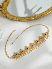 Neue vergoldete Zinklegierung Mehrfarbige Damen Krone mit Hohldesign Haarschmuck, mit zentralem rundem Edelstein Einlage und Diamant-Fadenrelief, geeignet für Hochzeiten, Geburtstage und andere Anlässe - Mehrfarbig - Übersicht 3