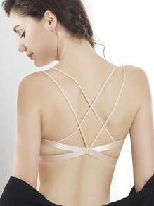2 pezzi Set di reggiseni canottiera con chiusura anteriore, senza ferretto, con luce imbottitura e schiena incrociata, biancheria intima per le donne