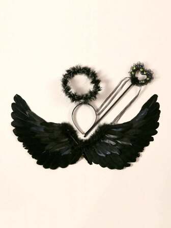 Set de 3 decoraciones de alas de ángel, alas blancas con plumas en forma de golondrina, accesorios de disfraz para fiestas, disfraces de ángel para Halloween, prom