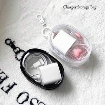1/5pieces Portable MINI Data Cable Charger Multi-Purpose Transparent Storage Bag, Portable And Portable Earphone Storage Box For Going Out, Mobile Phone Accessory Organizing Bag, Earphone And Charger Storage Bag With Key Buckle Ring, Very Suitable For Outdoor Sports And Travel Carrying!