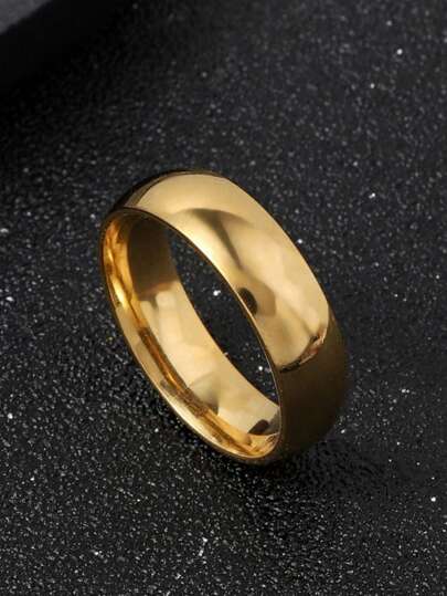 1入8mm不鏽鋼男女戒指，基本款式，球型純色簡約風格，適合結婚戒指和日常佩戴