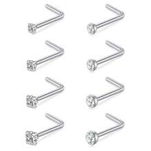 Clous de nez 20g 18g Anneaux de nez Clous de nez en forme de L en acier chirurgical inoxydable avec petit diamant Clous de nez pour femmes et hommes Anneaux de nez tire-bouchon Clous de piercing de nez à vis