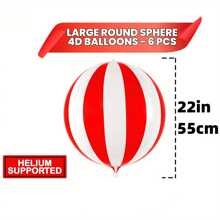 Bóng bay Carnival dùng để trang trí lễ hội - 22 inch, gói 6 quả | Bóng bay sọc đỏ trắng, bóng bay xiếc sọc 4D | Trang trí tiệc theo chủ đề lễ hội, Trang trí tiệc theo chủ đề xiếc, Giáng sinh - đỏ và trắng - Xem 3