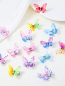 15pcs/Set Colorful Layered Mesh Butterfly Wings Hair Clips Barrette For Baby Girls, Cute Princess Style Hair Accessories For Everyday Use