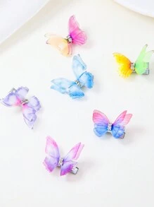 15pcs/Set Colorful Layered Mesh Butterfly Wings Hair Clips Barrette For Baby Girls, Cute Princess Style Hair Accessories For Everyday Use